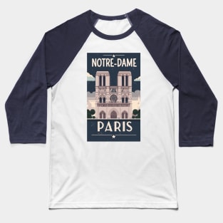 A Vintage Travel Art of the Notre-Dame Cathedral in Paris - France Baseball T-Shirt